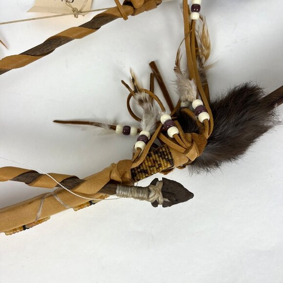 Chief Cross Bow Native American Wall Hanging Decor with Deerskin & Feathers - Picture 13 of 16